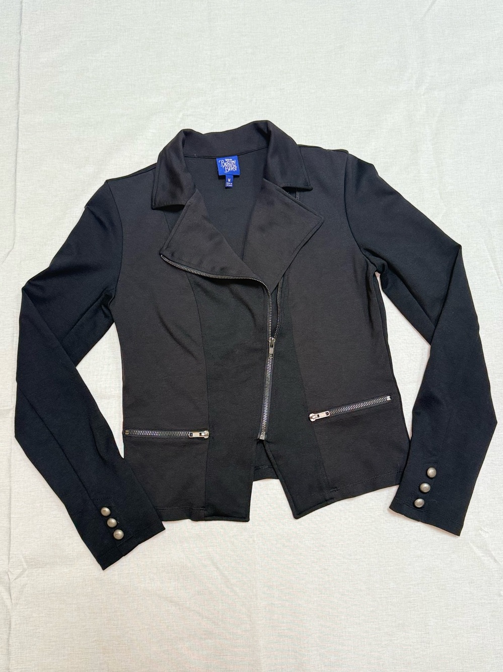 Disney Beauty & The Beast Black Moto Zip Jacket Medium - Picture 8 of 9